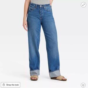 Mid-Rise Cuffed 90's Baggy Jeans Dark Wash | Size 8 | Universal Thread | Target